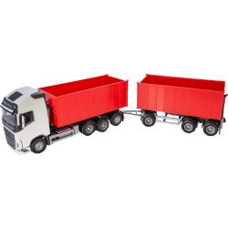 Volvo vit och röd. FH16 750 lastbil med lastväxlare och släp. Emek 1:25