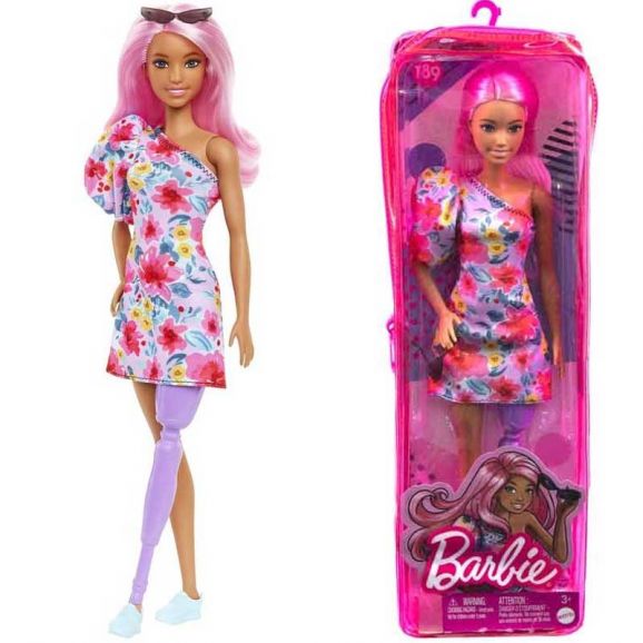 Barbiedocka med benprotes och blommig klänning HBV21
