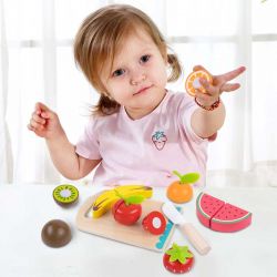 Leksaksmat delbara frukter med skärbräda och träkniv Tooky Toy