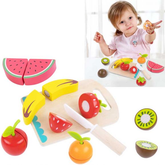 Leksaksmat delbara frukter med skärbräda och träkniv Tooky Toy