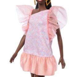 Barbie Fashionistas With Tall Body, Black Straight Hair & Peach Dress, 65th Anniversary Nr 216 HRH14