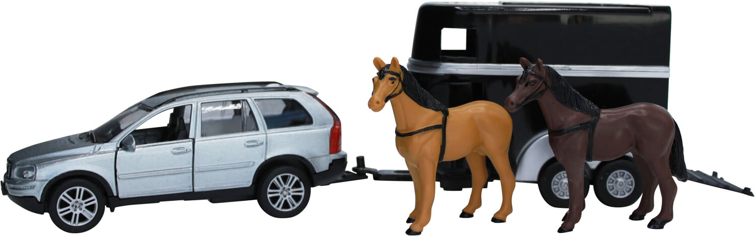 Läs mer om Leksaksbil Volvo XC90 med hästtrailer Kids Globe