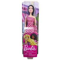 Barbie Docka med randig rosa klänning