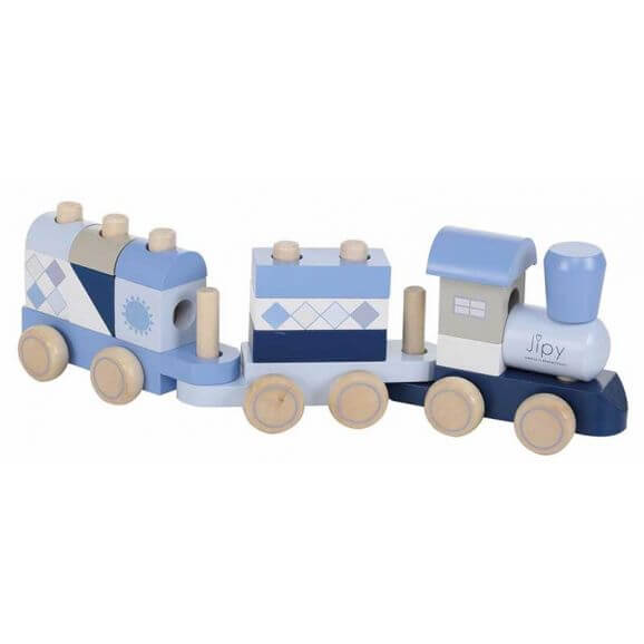 Leksakståg i trä med träklossar Blå