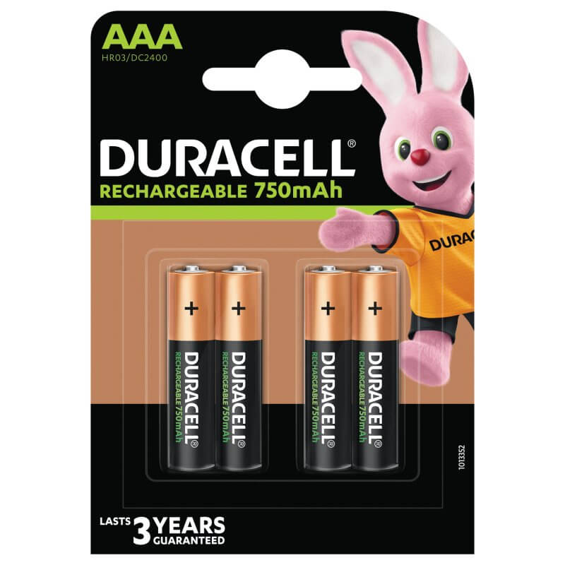 AAA, Uppladdningsbara Duracell Batterier Plus 750mAh. 4 st