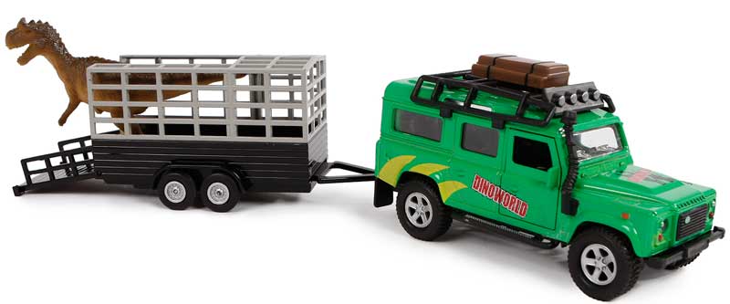 Läs mer om Leksaksbil Land Rover med släp och dinosaurie Kids Globe 29 cm