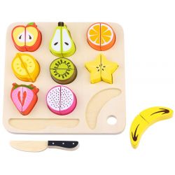 Tooky Toy Leksaksmat delbara frukter i trä med skärbräda