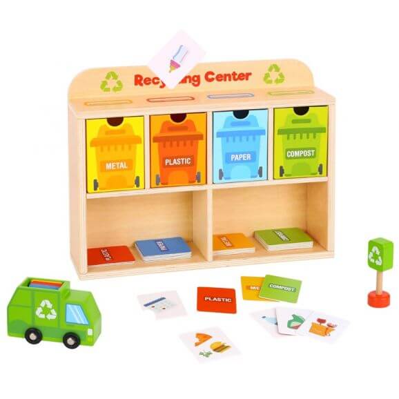 Tooky Toy Återvinningsstation i trä leksak för barn
