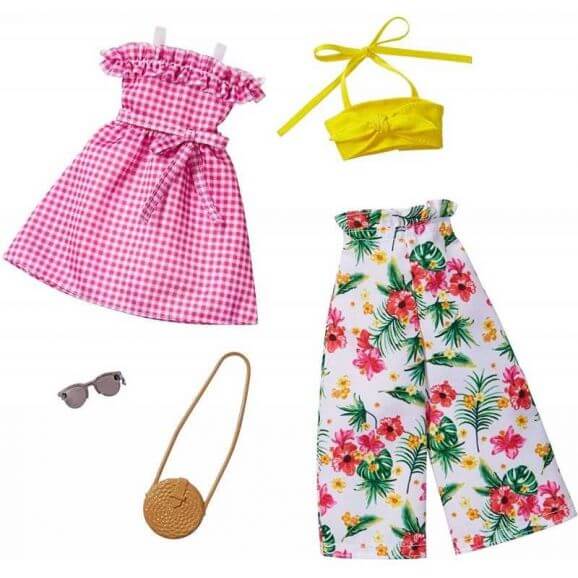 Barbie Fashion rosa klänning och blommiga byxor 2 Pack