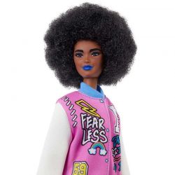 Barbie Fashionistas Doll Nr. 156 Brunette Afro & Blue Lips Wearing Graphic Coat Dress