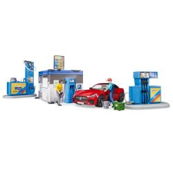 Bruder tankstation, biltvätt och butik med figurer och leksaksbil 62111