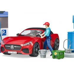 Bruder tankstation, biltvätt och butik med figurer och leksaksbil 62111