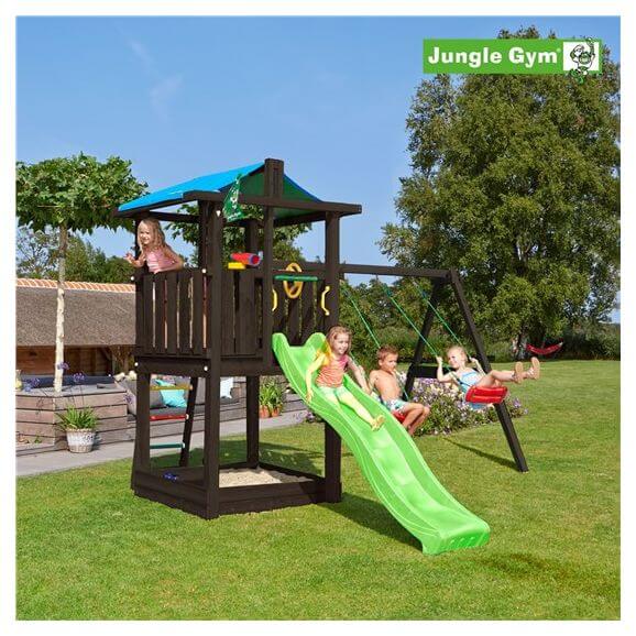 Jungle Gym Hut lektorn komplett inkl. swing module xtra og rutschkana, grundmålat svart