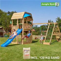 Jungle Gym Lektorn komplett Jungle Gym Barn inkl. Climb Modul X'tra, 120 kg sand och blå rutschkana