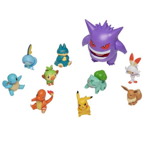 Pokemon 10 Figurer - Pikachu, Squirtle, Charmander, Bulbasaur, Eevee, Gengar, Scorbunny, Sobble, Grookey, Munchlax