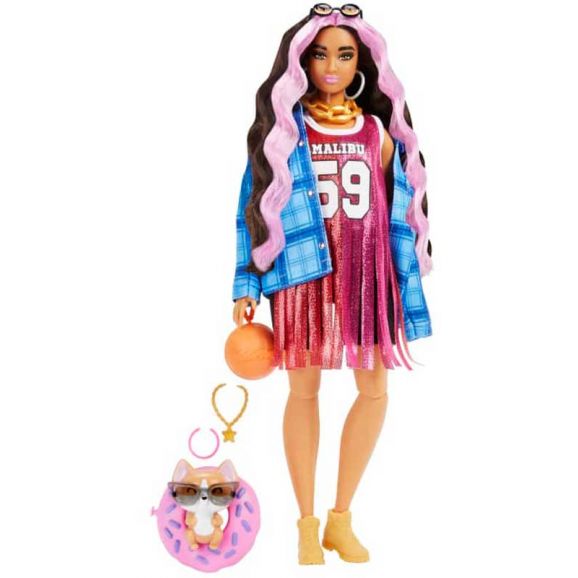 Barbie Extra Docka med katt Basketball Jersey Klänning