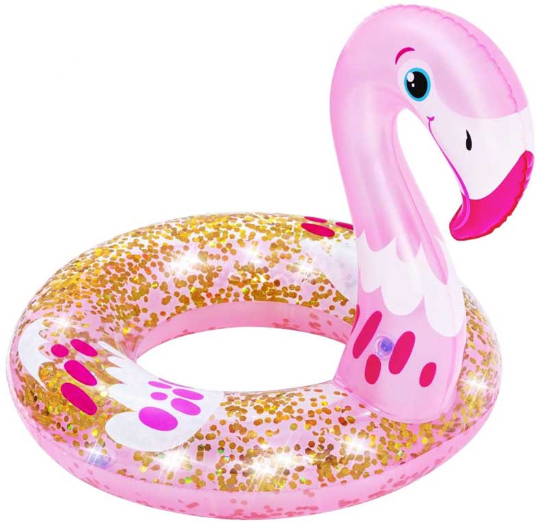 Badring Flamingo glittrig rosa och guld Bestway