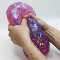 Stor Klämboll med glittriga band inuti Squeeze 15 cm